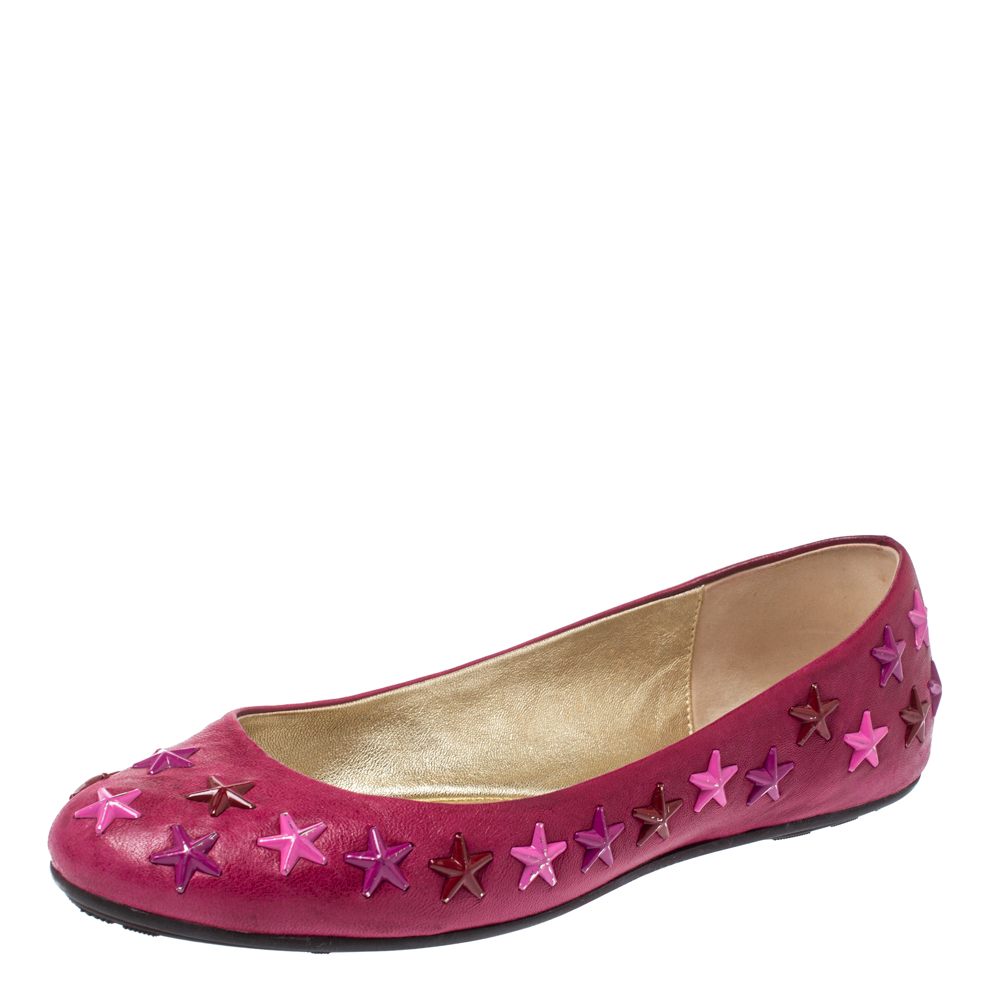 

Jimmy Choo Pink Leather Western Star Studded Ballet Flats Size