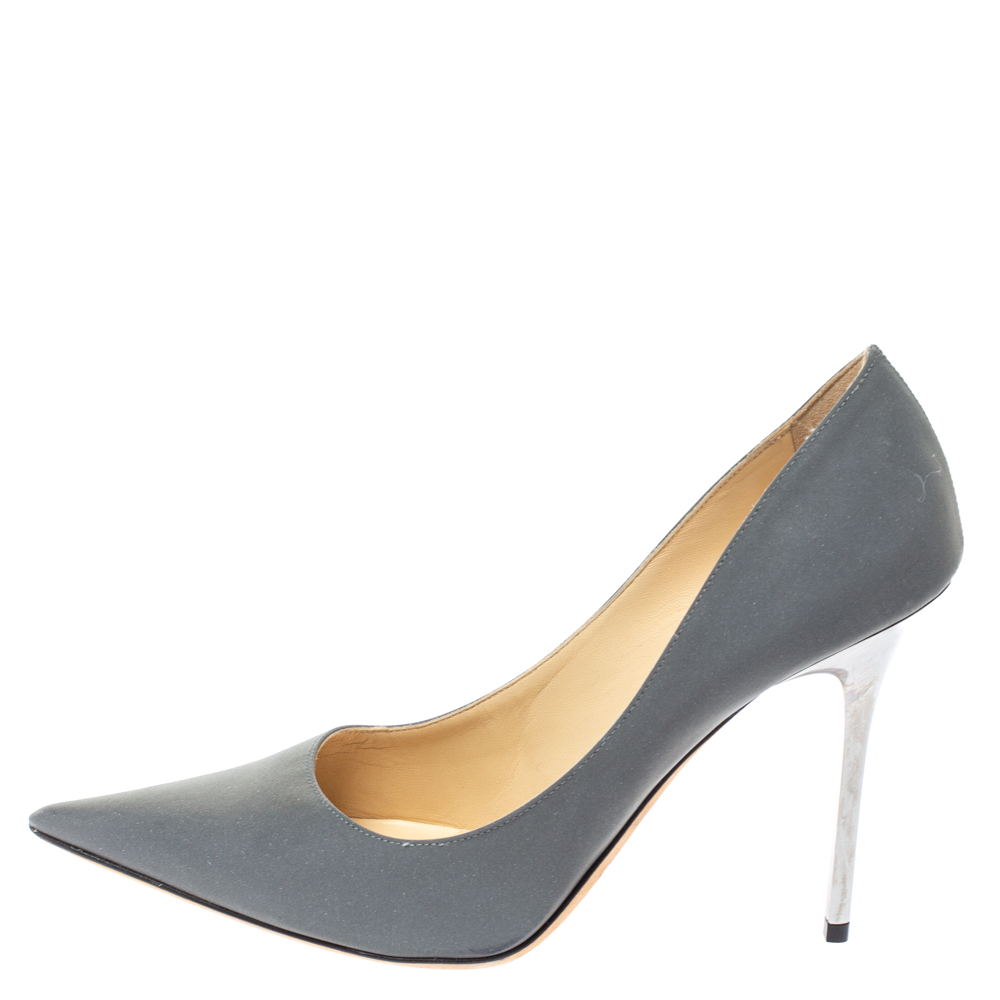 

Jimmy Choo Metallic Grey Leather Abel Pointed Toe Pumps Size