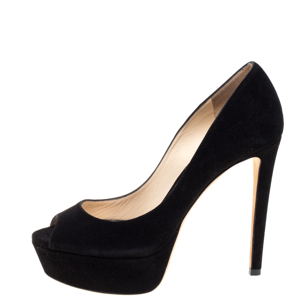 

Jimmy Choo Black Suede Peep Toe Platform Pumps Size
