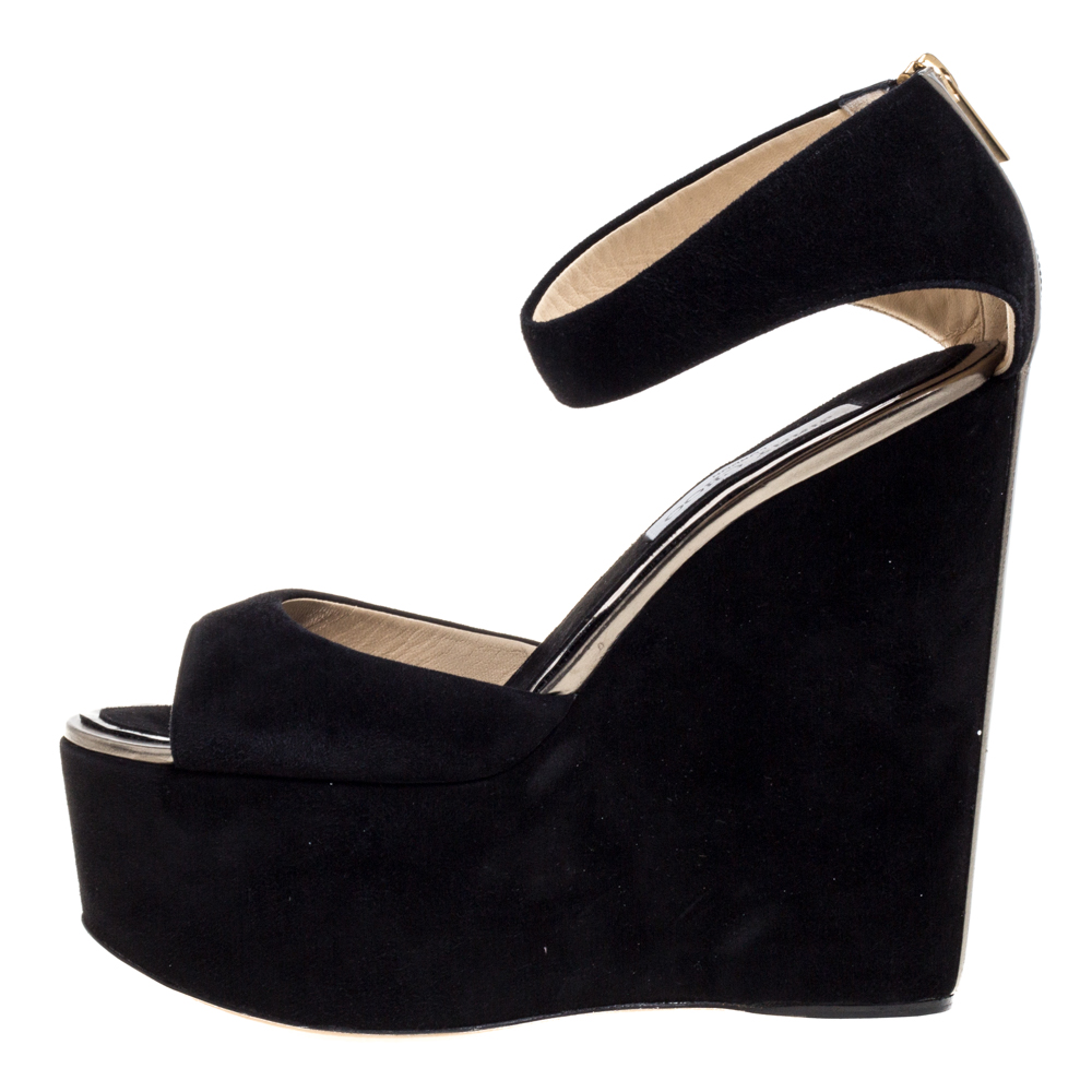 

Jimmy Choo Black Suede Open Toe Platform Wedge Sandals Size