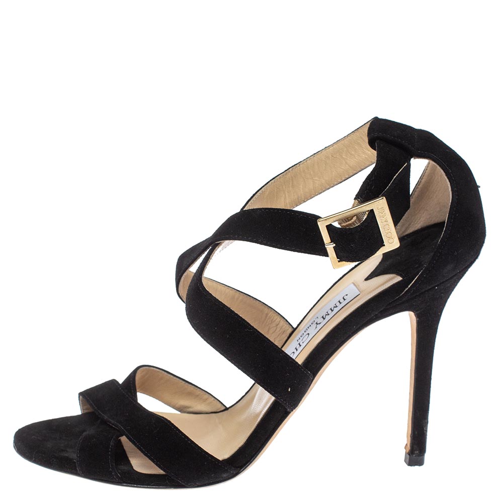 

Jimmy Choo Black Suede Louise Crisscross Sandals Size