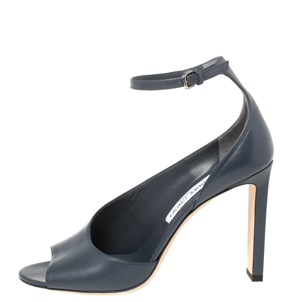 

Jimmy Choo Blue Leather D'orsay Ankle Strap Open Toe Sandals Size