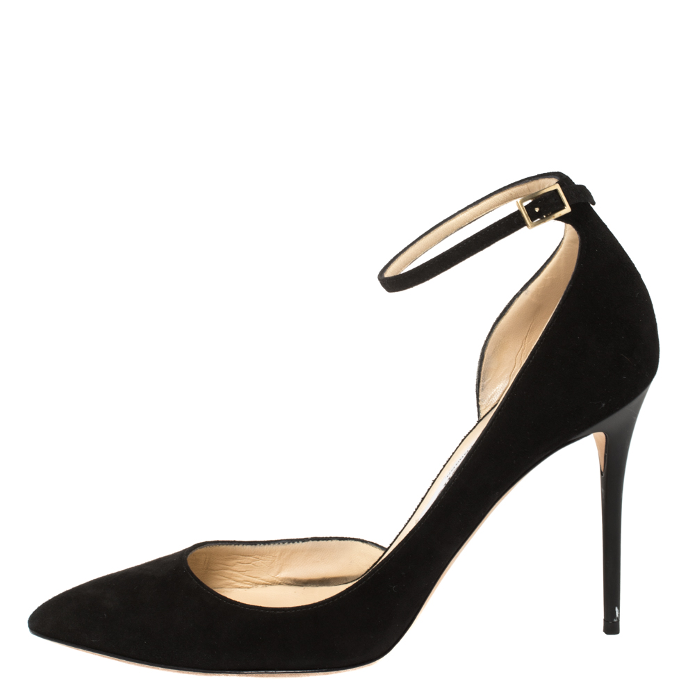 

Jimmy Choo Black Suede Lucy Ankle Strap Pointed Toe D'orsay Pumps Size