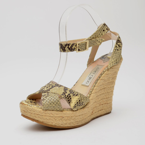 Pre Owned Jimmy Choo Snakskin Espadrille Wedge Sandals Size 40
