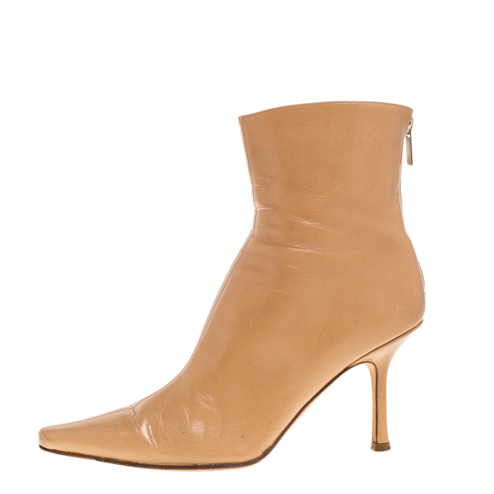 

Jimmy Choo Light Brown Leather Zip Pointed Toe Ankle Boots Size