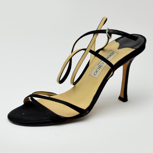 Pre Owned Jimmy Choo Black Satin Strappy Sandals Size 38.5