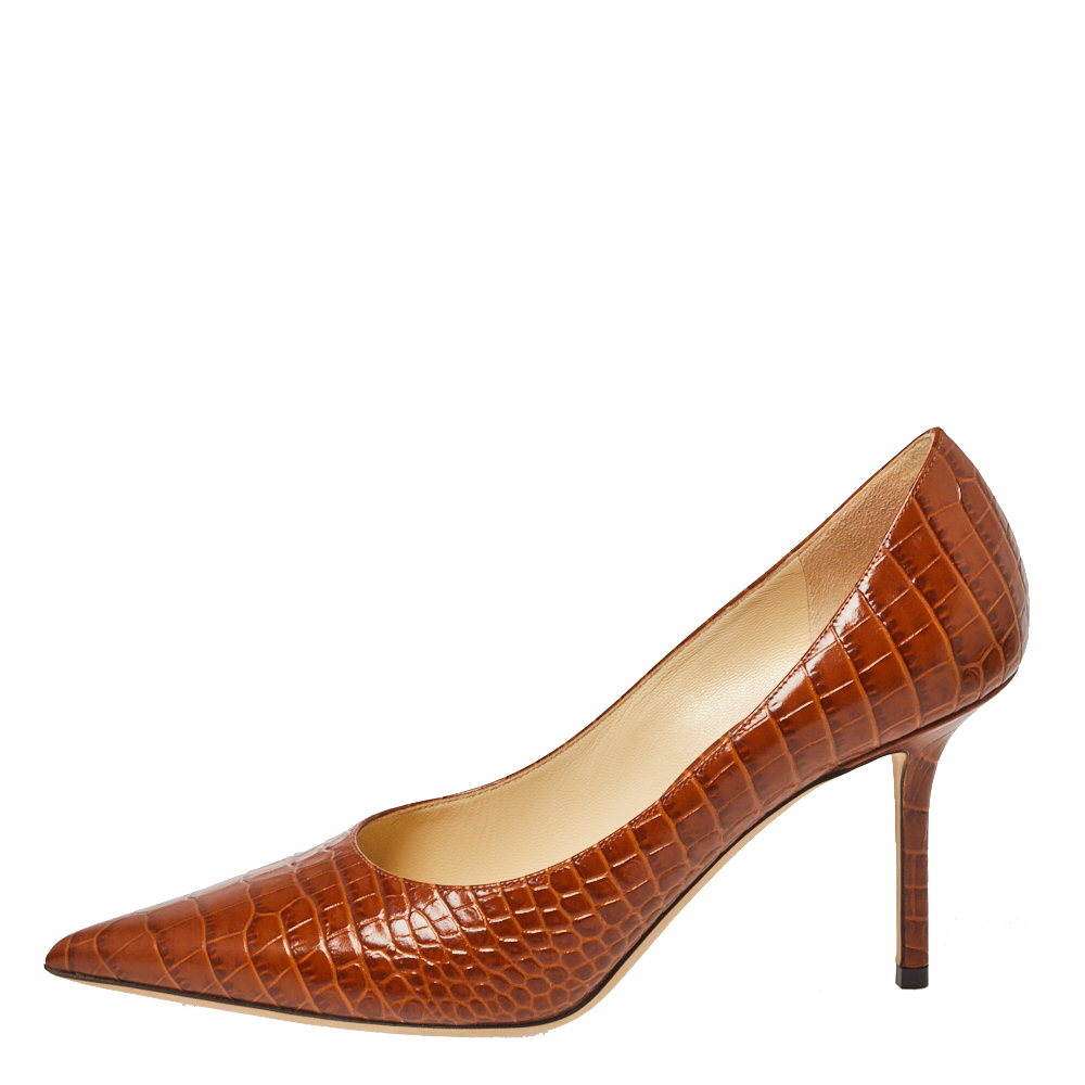 

Jimmy Choo Brown Croc Embossed Leather Love Pumps Size