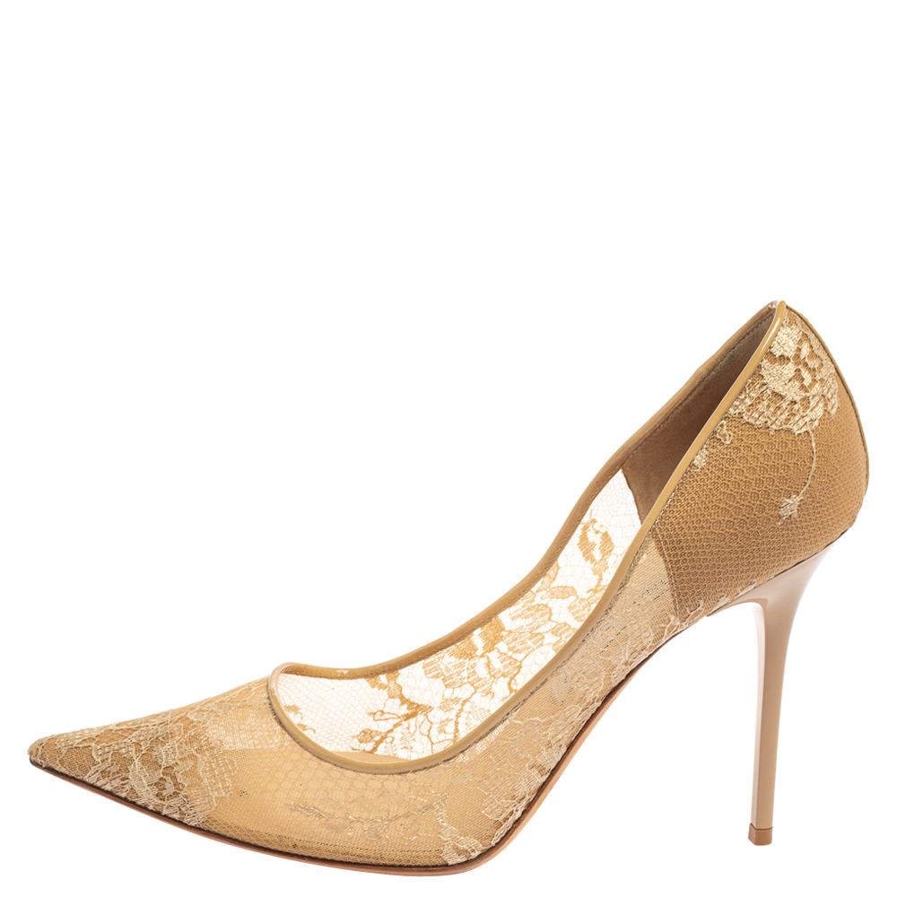 

Jimmy Choo Beige Lace Romy 60 Pointed Toe Pumps Size