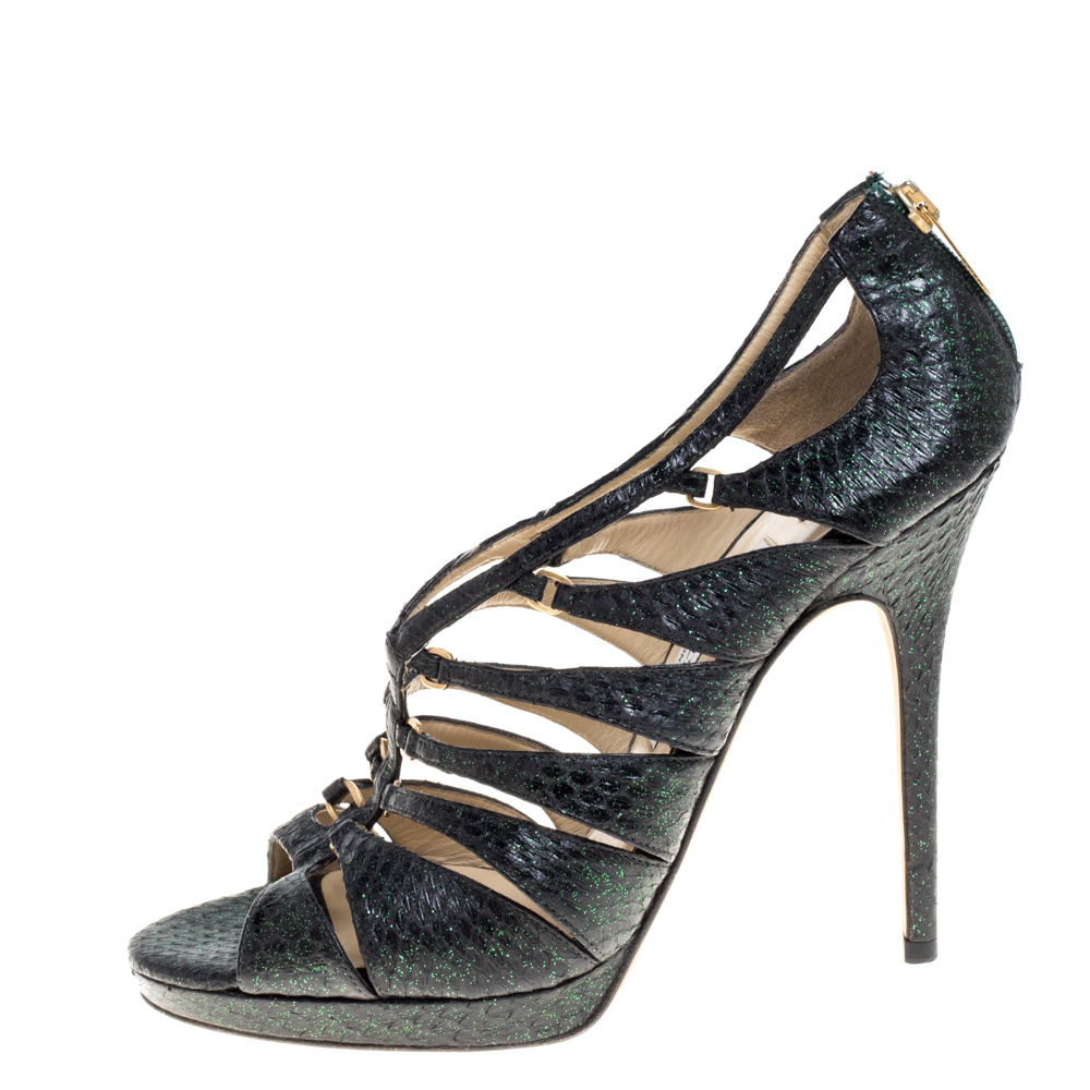 

Jimmy Choo Green Shimmering Python Sandals Size