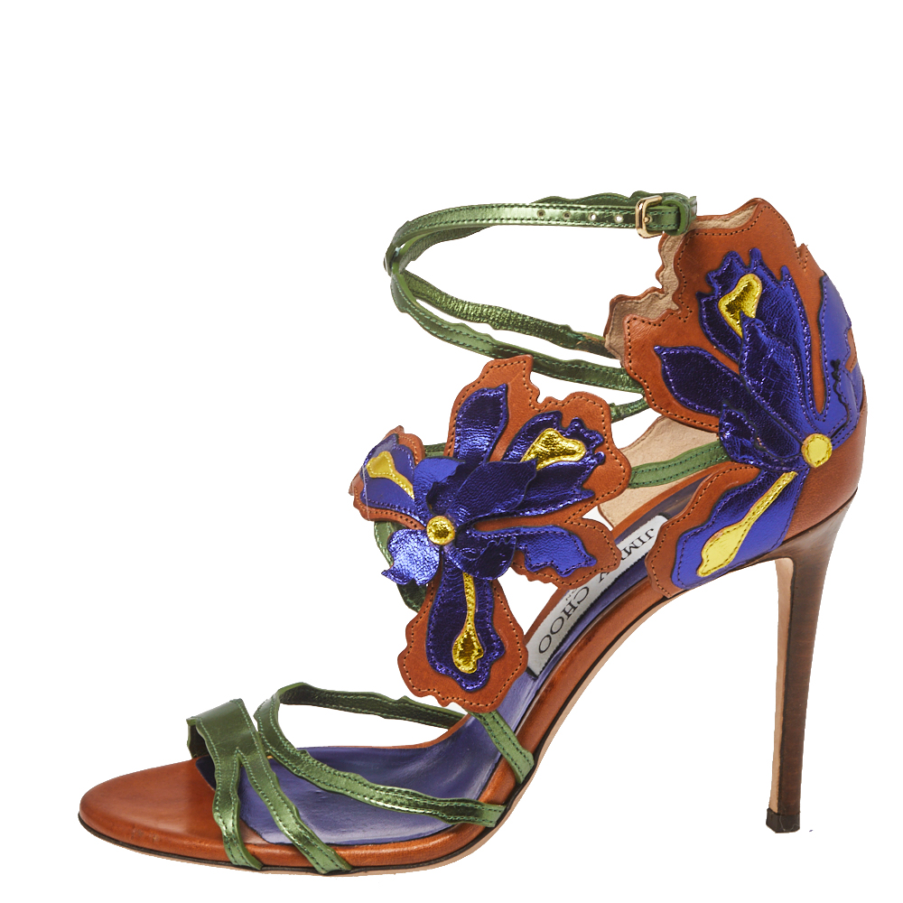 

Jimmy Choo Metallic Multicolor Leather Lolita Strappy Sandals Size