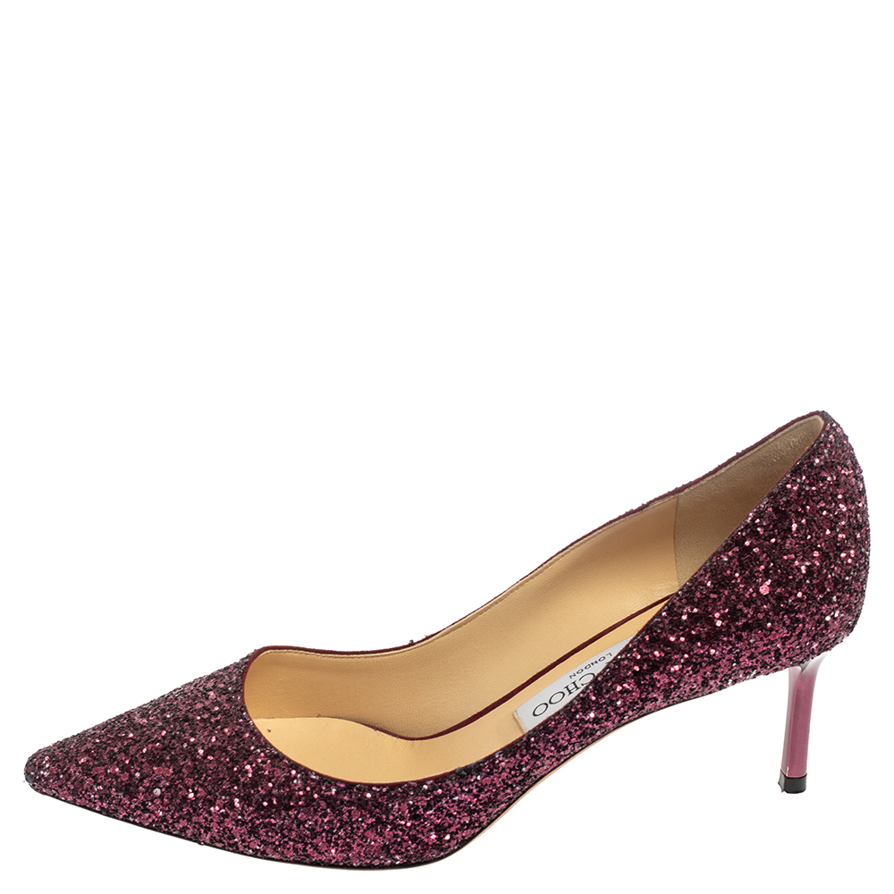 

Jimmy Choo Purple Glitter Romy Pointed Toe Pumps Size