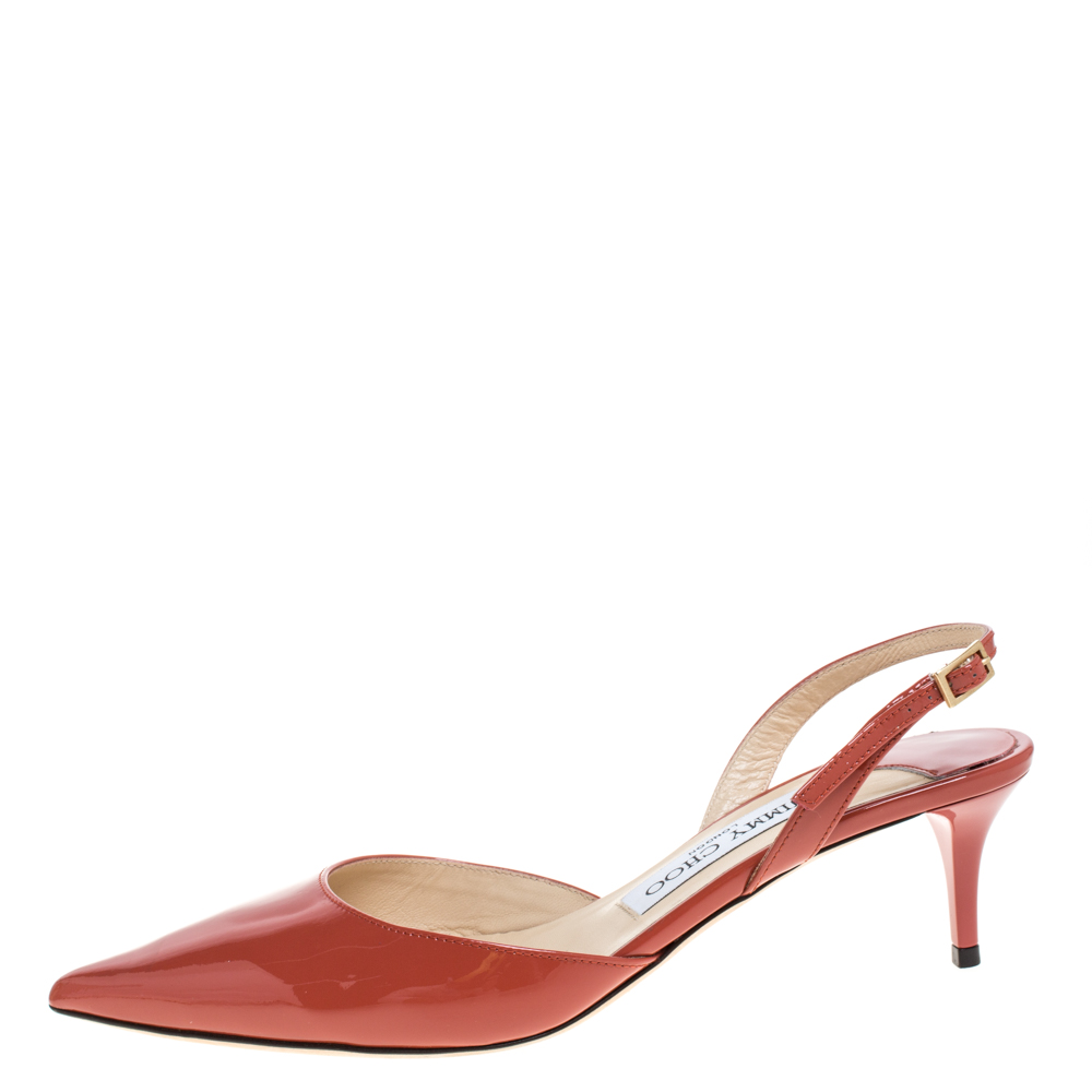 

Jimmy Choo Red Patent Leather Tide Pointed Toe Slingback Sandals Size