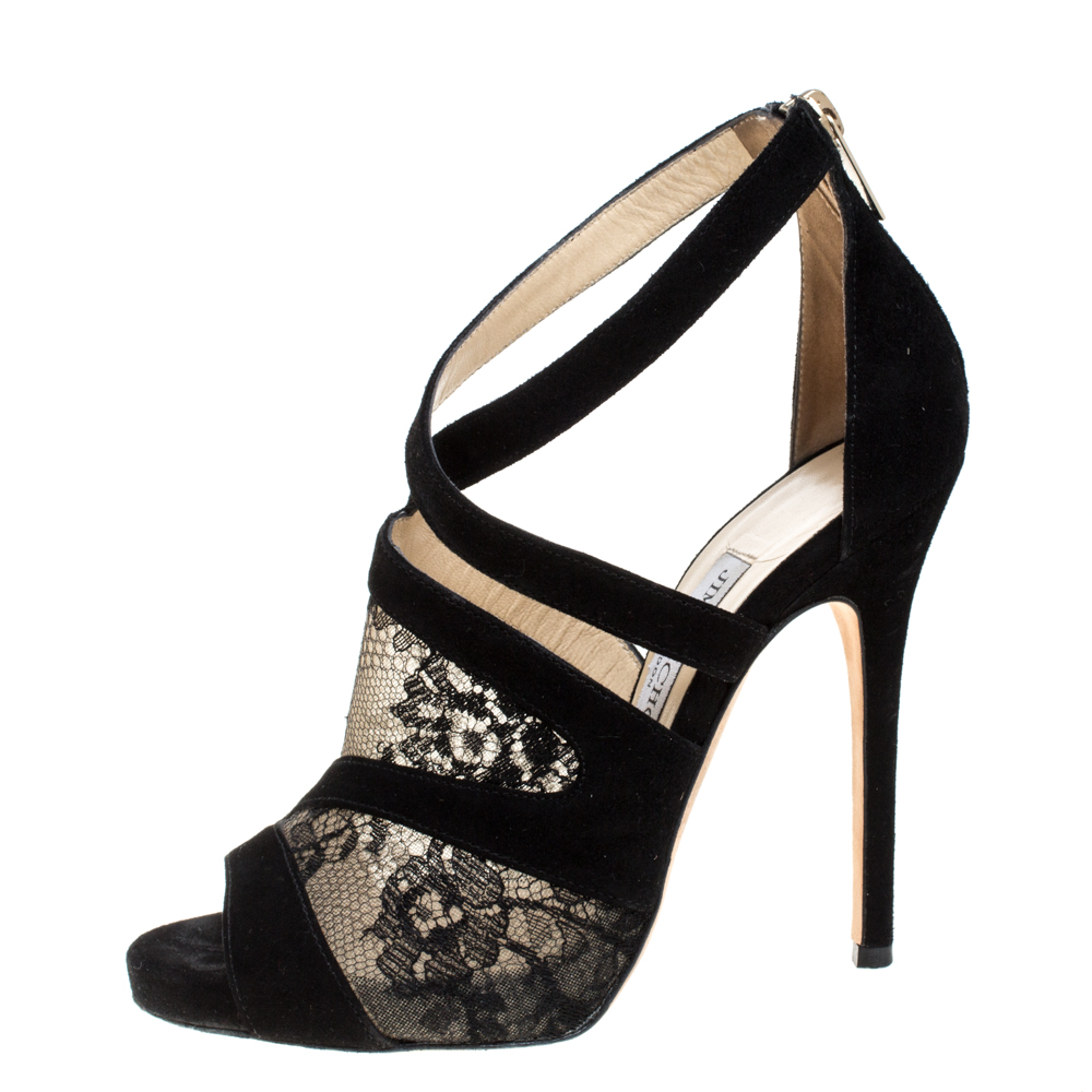 

Jimmy Choo Black Suede and Lace Virion Inset Glove Sandals Size