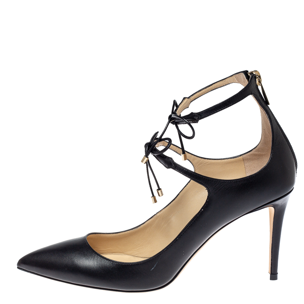 

Jimmy Choo Black Leather Sage Pointed Toe Zipper Sandals Size