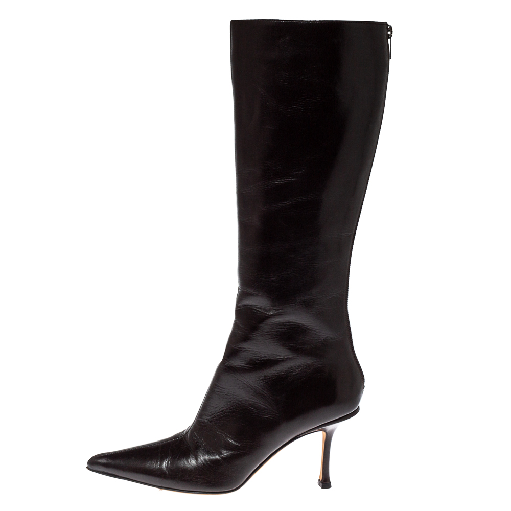 

Jimmy Choo Brown Leather Peony Mid Calf Boots Size