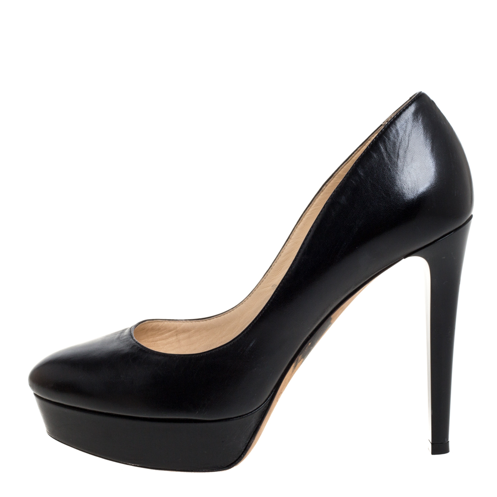 

Jimmy Choo Black Leather Cosmic Platform Pumps Size