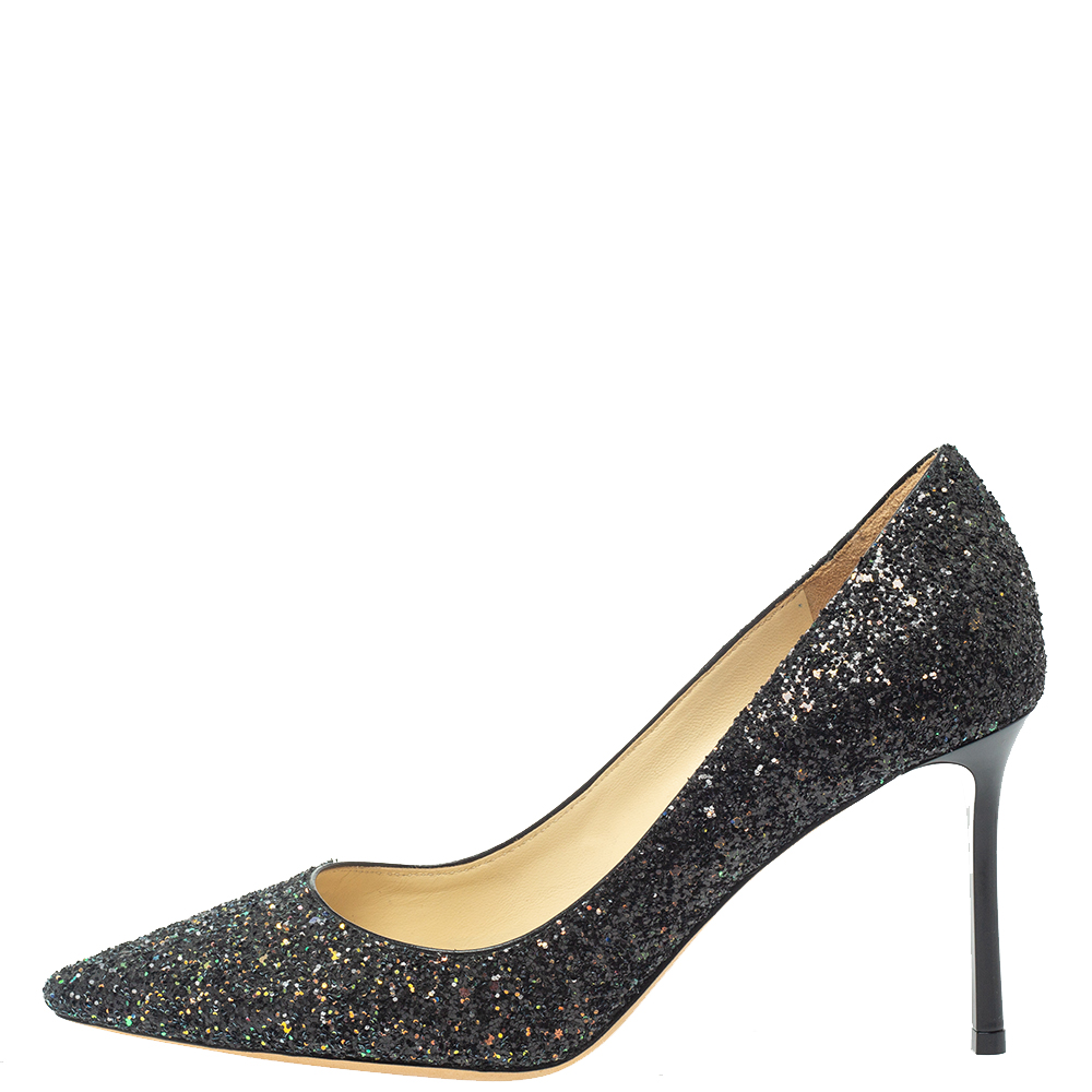 

Jimmy Choo Multicolor Coarse Glitter Romy Pointed Toe Pumps Size
