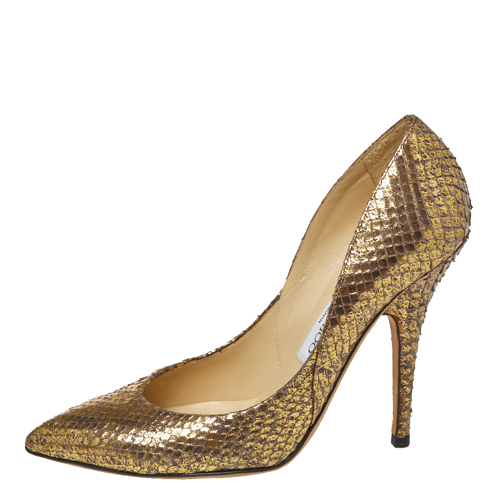 

Jimmy Choo Gold Python Abel Pumps Size