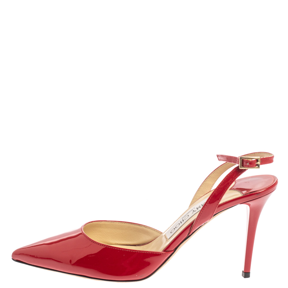 

Jimmy Choo Red Patent Leather Tilly Pointed Toe Slingback Sandals Size