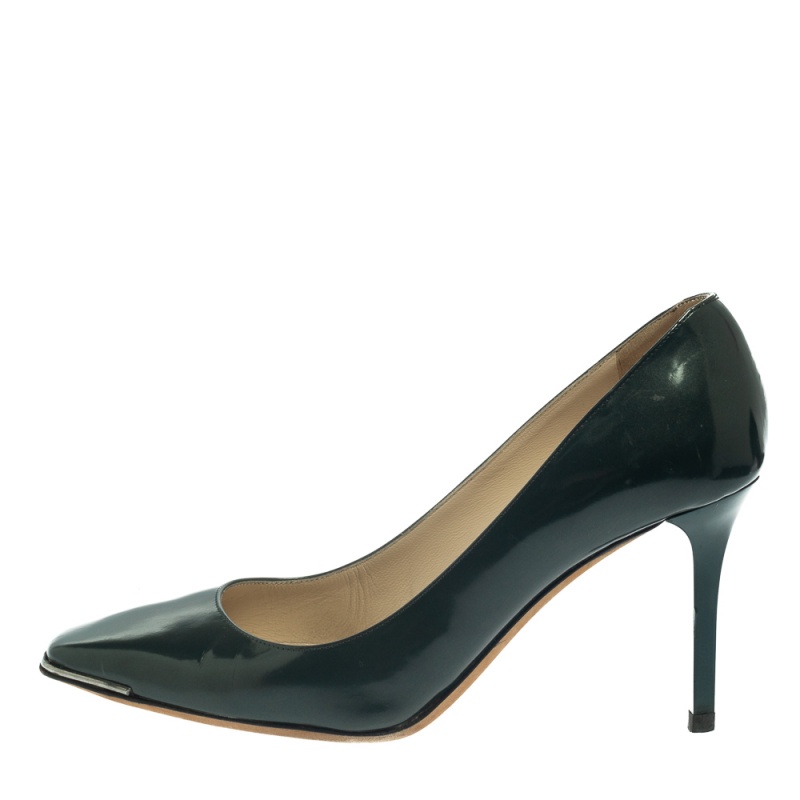 

Jimmy Choo Green Patent Leather Square Toe Pumps Size
