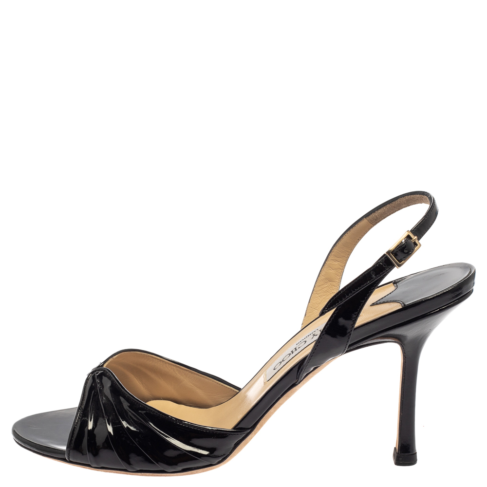 

Jimmy Choo Black Patent Leather Slingback Sandals Size