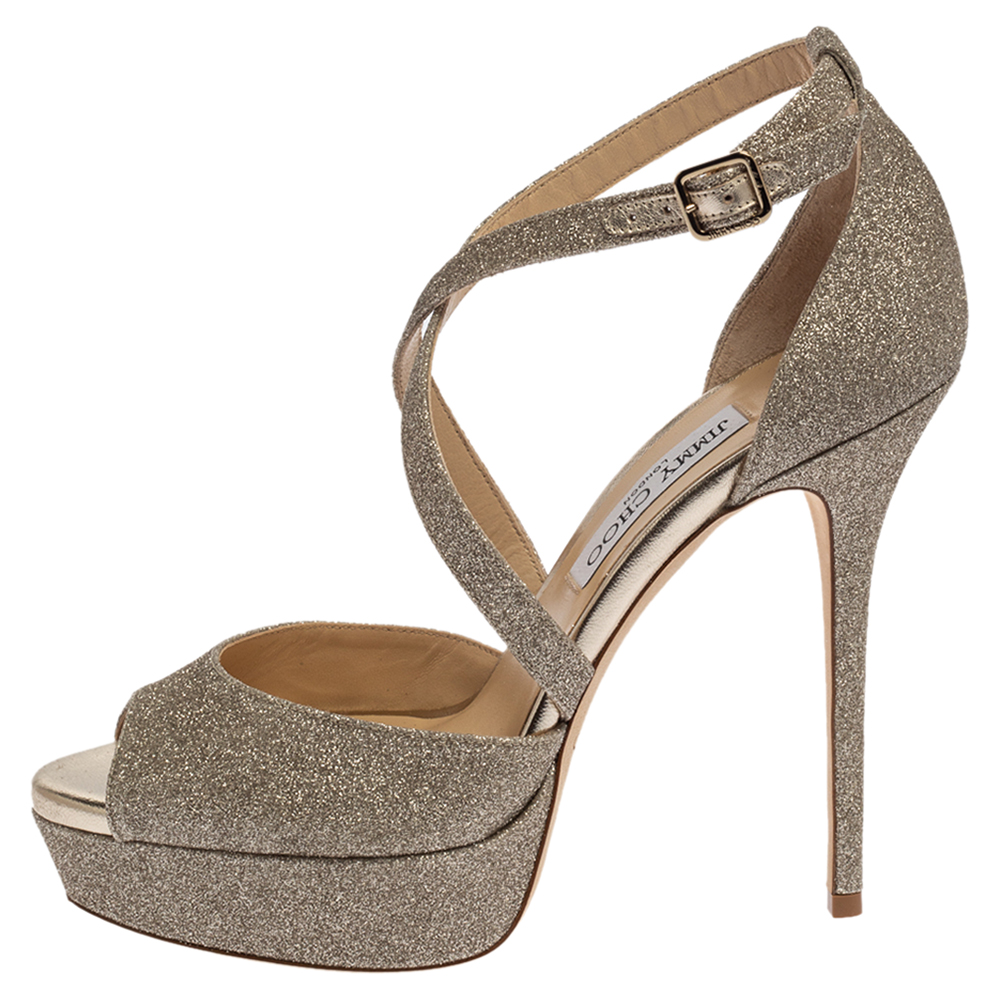 

Jimmy Choo Gold Glitter Jenique Sandals Size