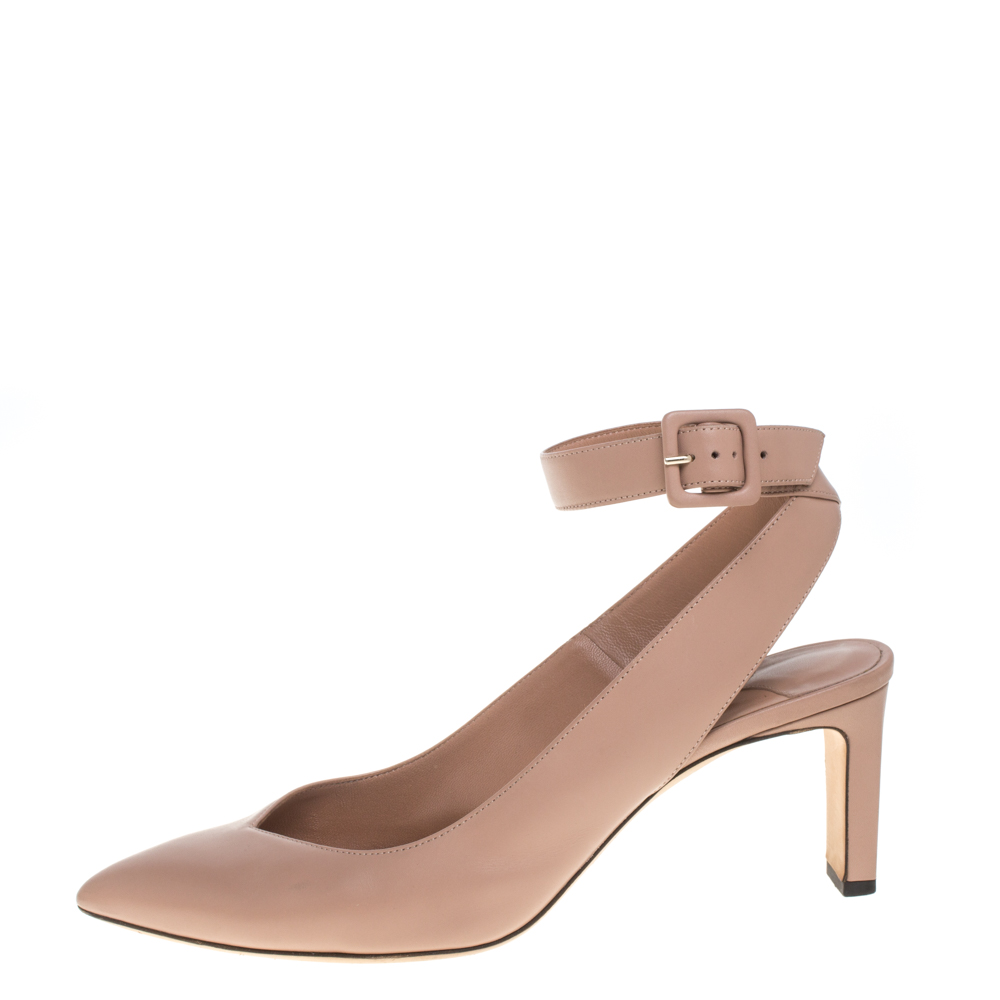 

Jimmy Choo Beige Leather Lou Pointed Toe Ankle Strap Sandals Size