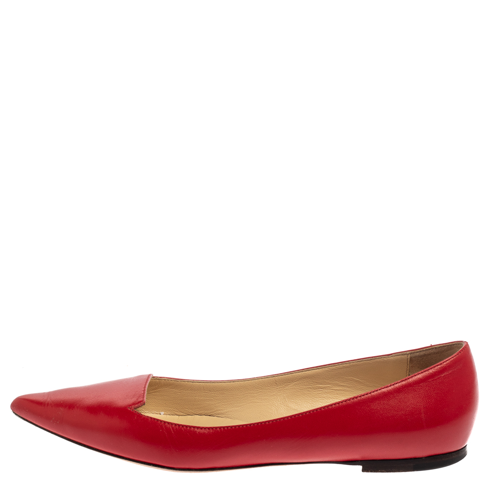 

Jimmy Choo Red Leather Attila Pointed Toe Flats Size