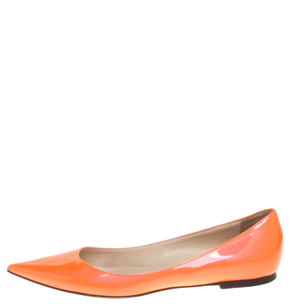 

Jimmy Choo Neon Orange Patent Leather Alina Flats Size