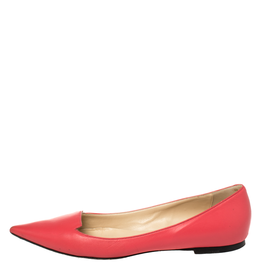 

Jimmy Choo Pink Leather Attila Pointed Toe Ballet Flats Size