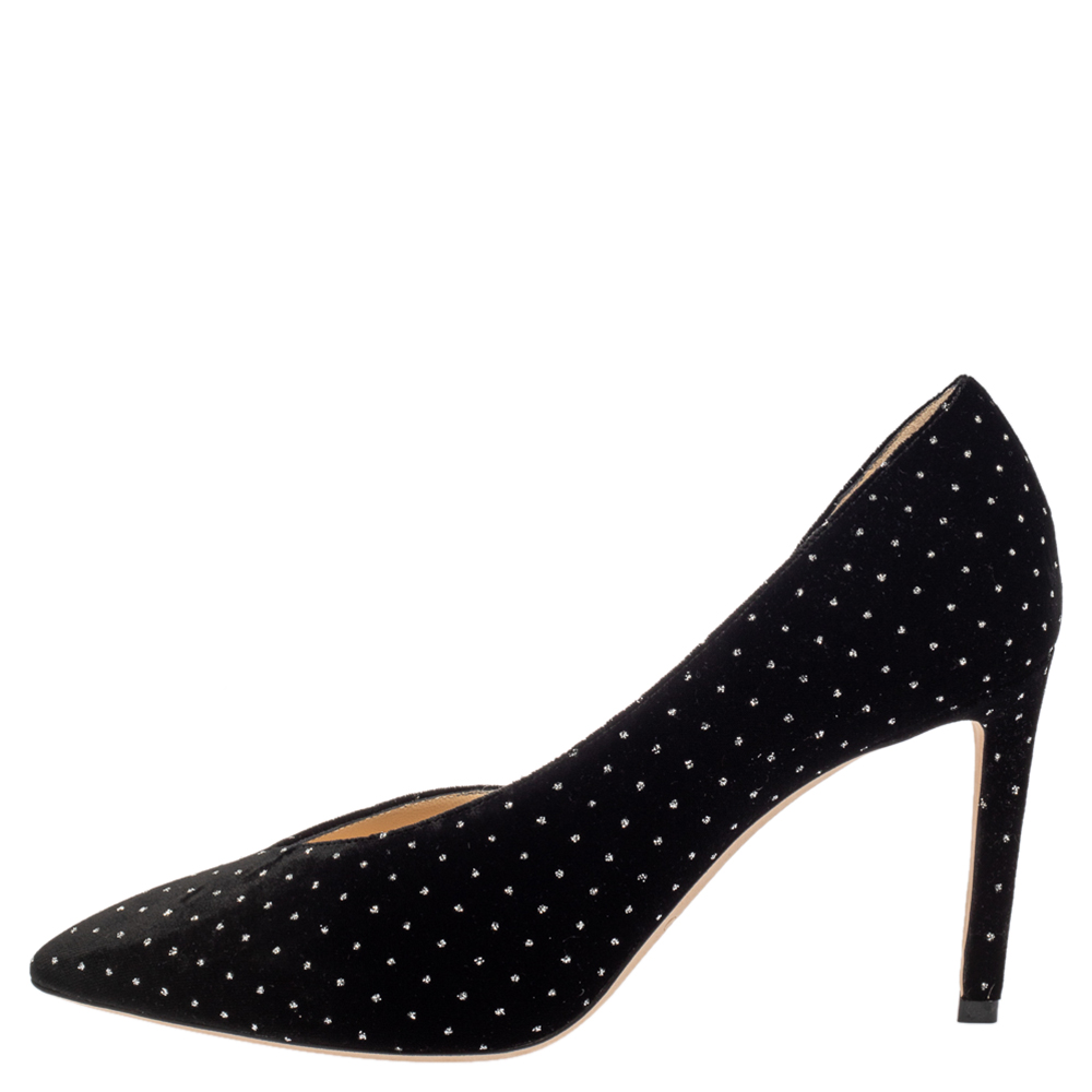 

Jimmy Choo Black Velvet Glitter Spotted Sophia Pointed Toe Pumps Size