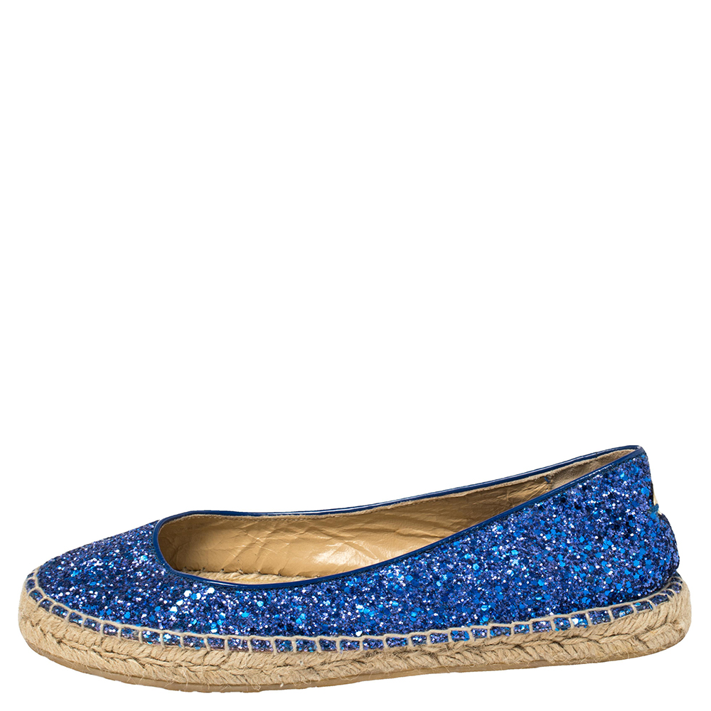 

Jimmy Choo Blue Glitter And Patent Leather Espadrilles Size