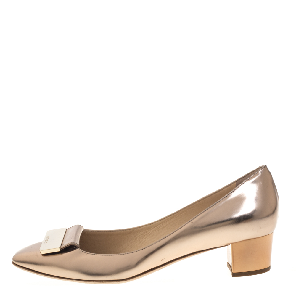 

Jimmy Choo Metallic Rose Gold Leather Iris Square Toe Pumps Size