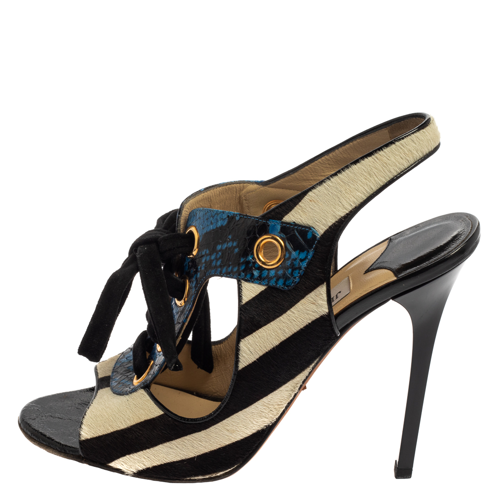 

Jimmy Choo Monochrome Calf Hair And Two Tone Python Lace Up Sandals Size, Multicolor