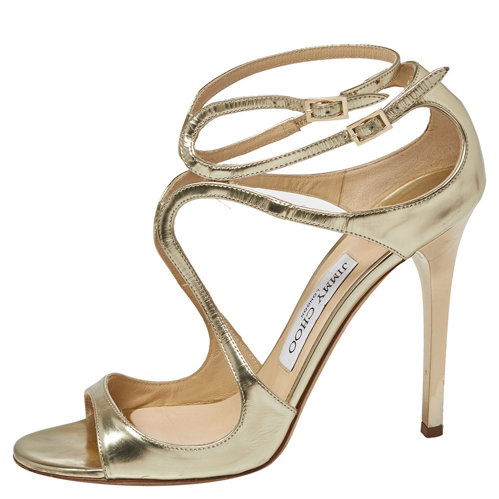 

Jimmy Choo Gold Leather Lang Sandals Size