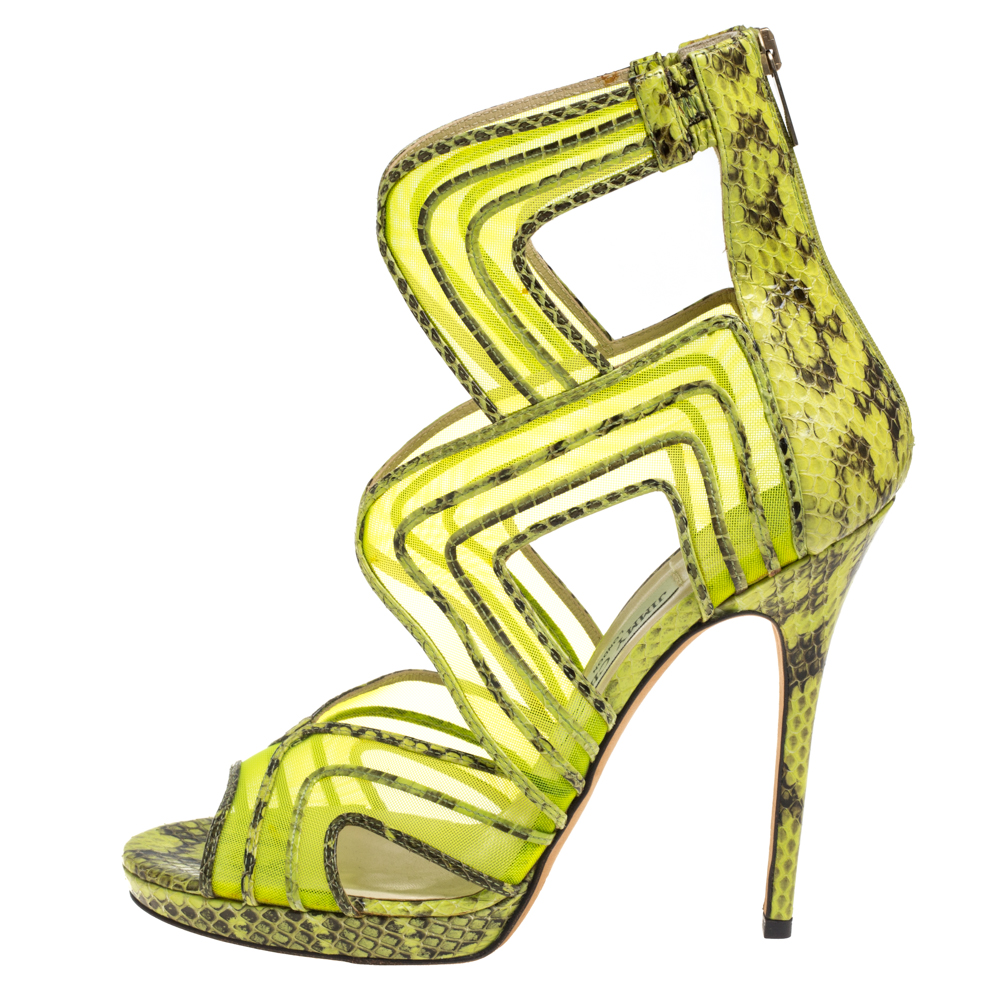 

Jimmy Choo Neon Python And Mesh Magnum Sandals Size, Yellow