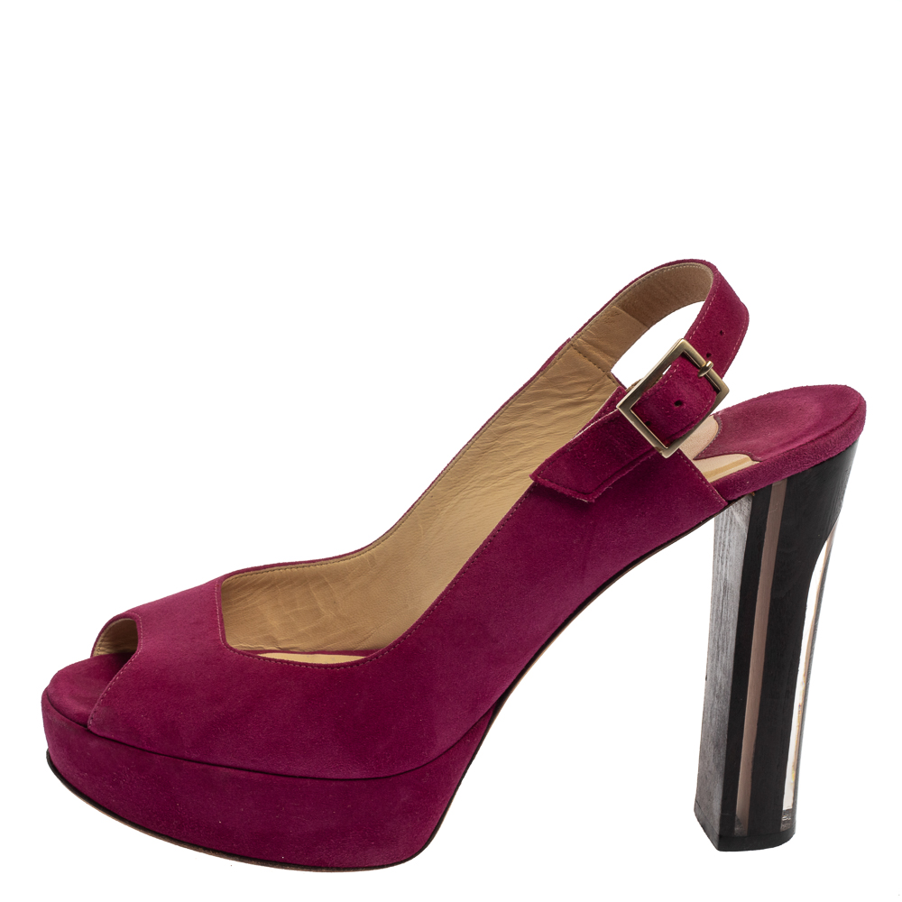 

Jimmy Choo Purple Suede Peep Toe Sling back Sandals Size