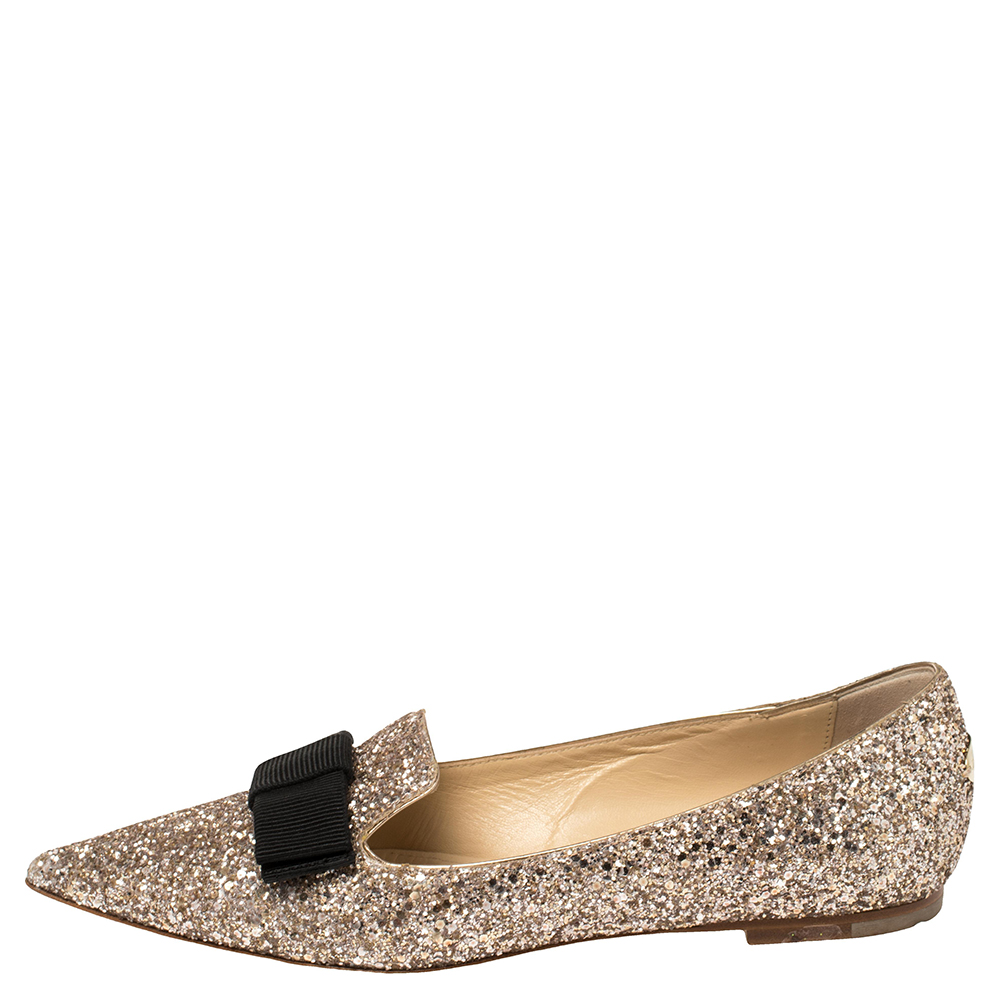

Jimmy Choo Gold Glitter Gala Flats Size