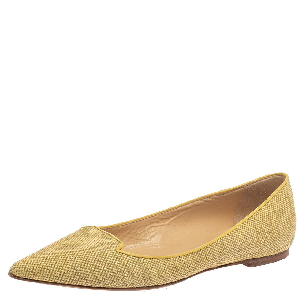 Pre-owned Jimmy Choo Yellow Canvas Attila Ballet Flats Size 41