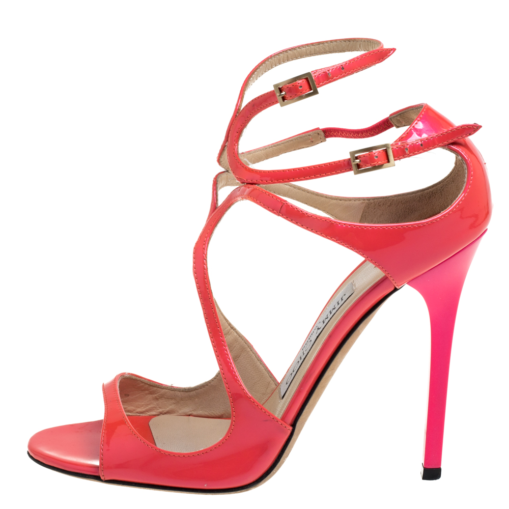 

Jimmy Choo Pink Patent Leather Lance Strappy Sandals Size