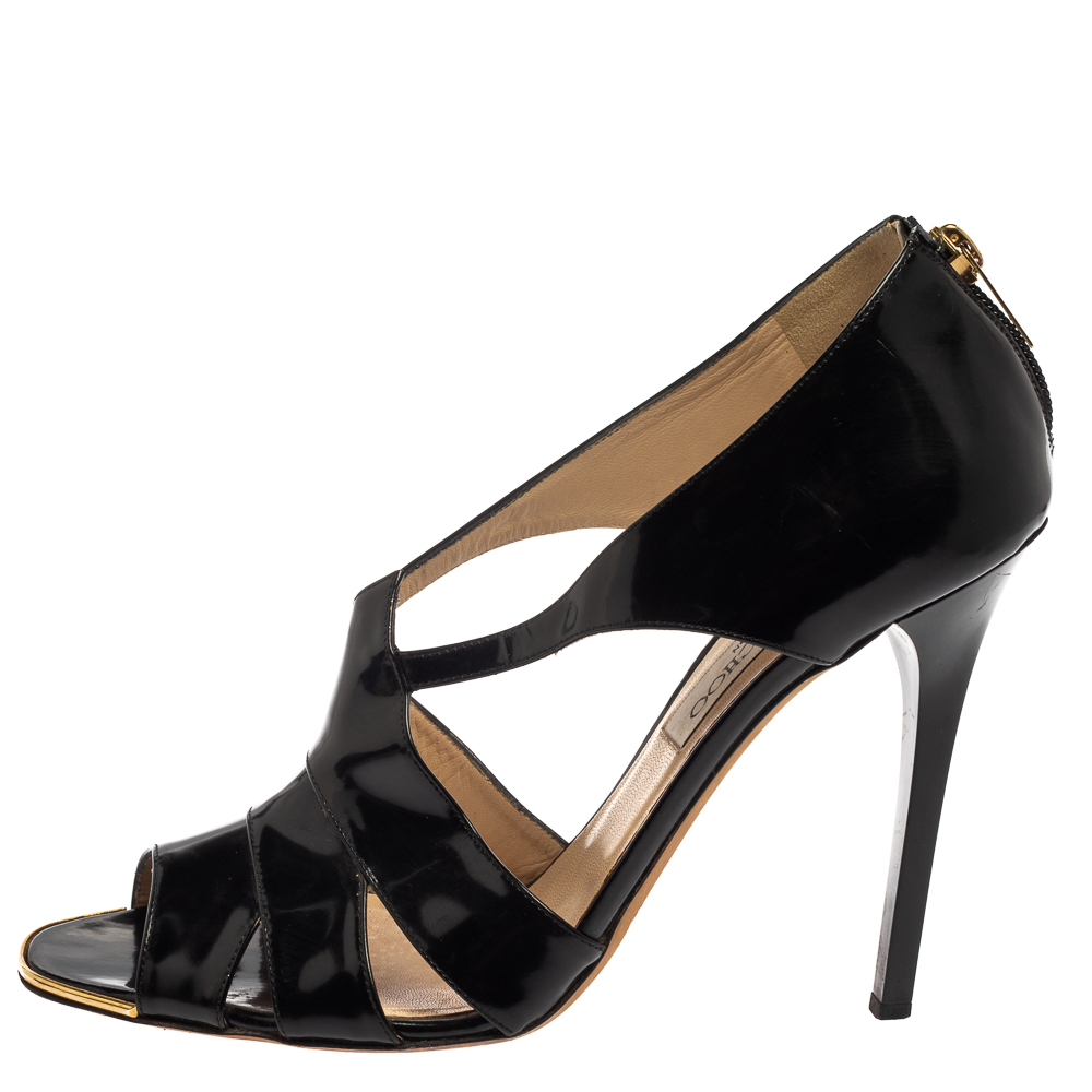 

Jimmy Choo Black Patent Leather Private Peep Toe Sandals Size