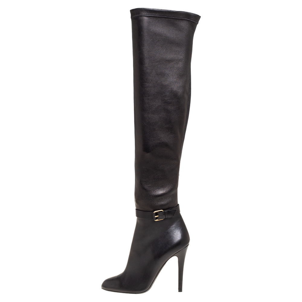 

Jimmy Choo Black Leather Knee High Boots Size