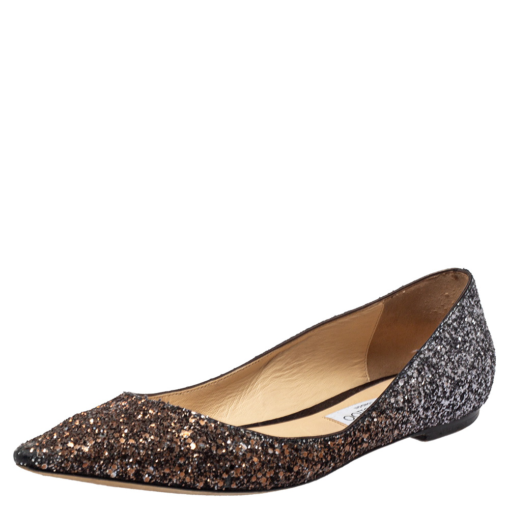 Pre-owned Jimmy Choo Metallic Ombre Glitter Romy Pointed Toe Ballet Flats Size