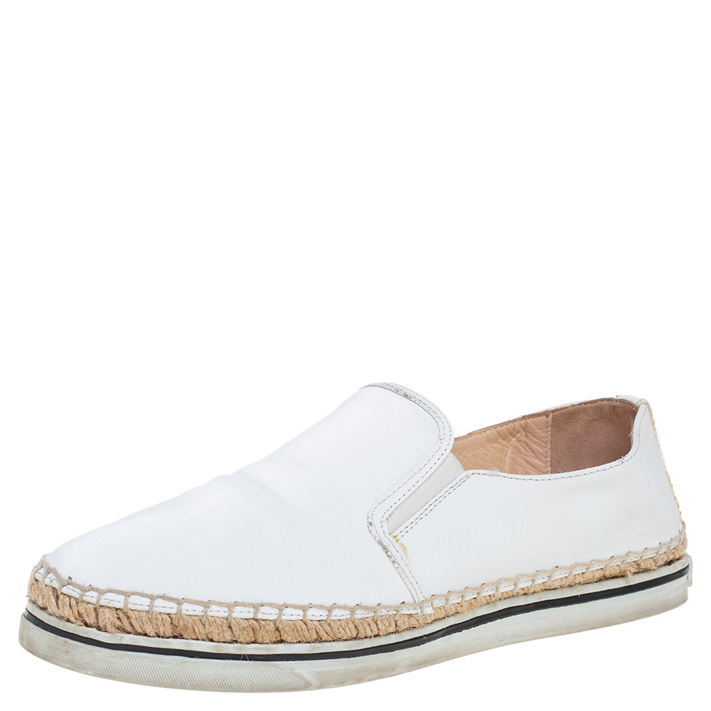 Pre-owned Jimmy Choo White Patent Leather Dawn Espadrille Loafers Size 38.5