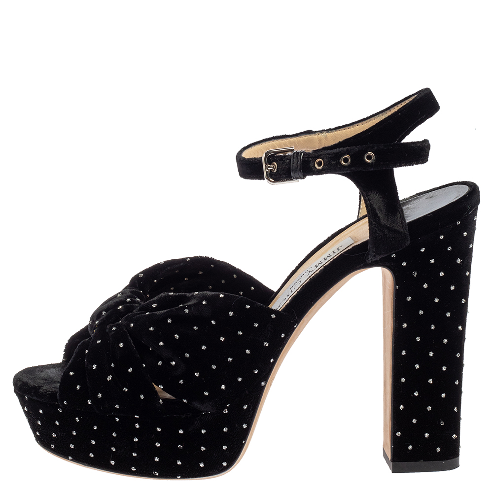 

Jimmy Choo Black Velvet Heloise Platform Sandals Size