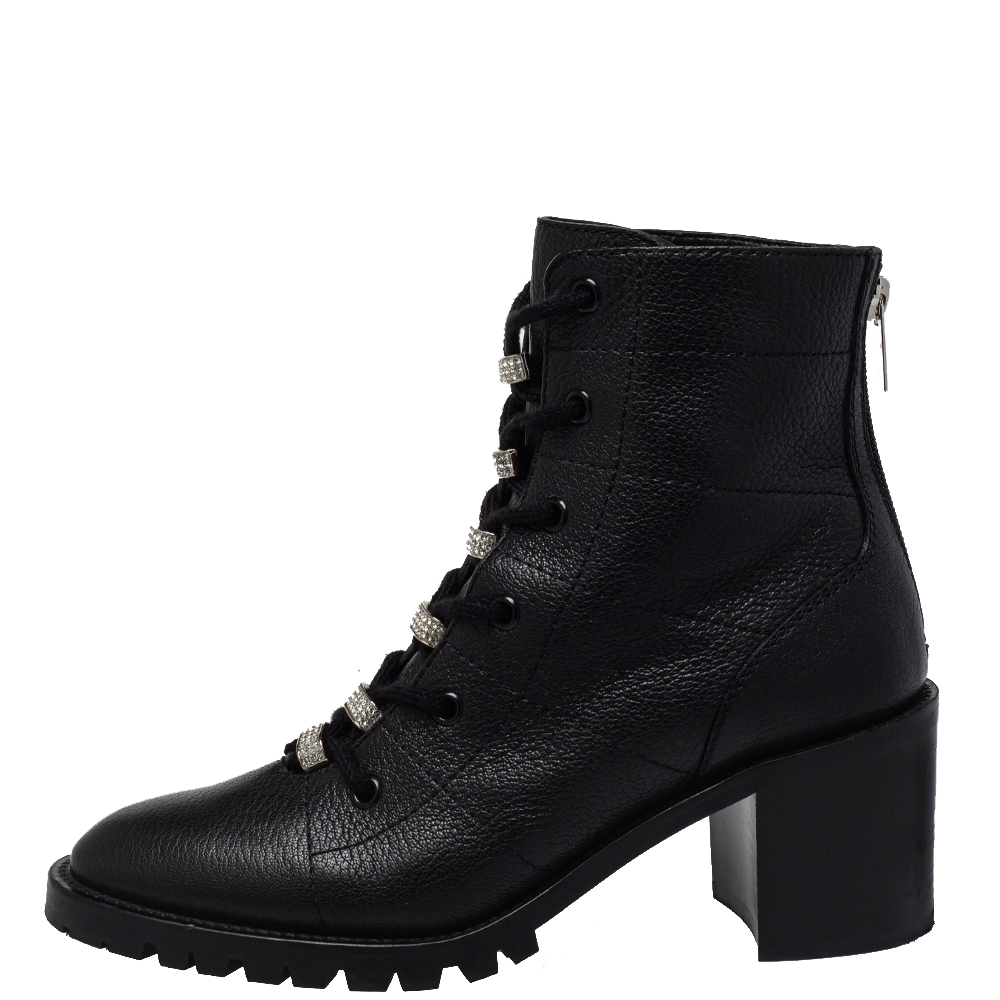 

Jimmy Choo Black Leather Cruz Crystal Embellished Combat Boots Size