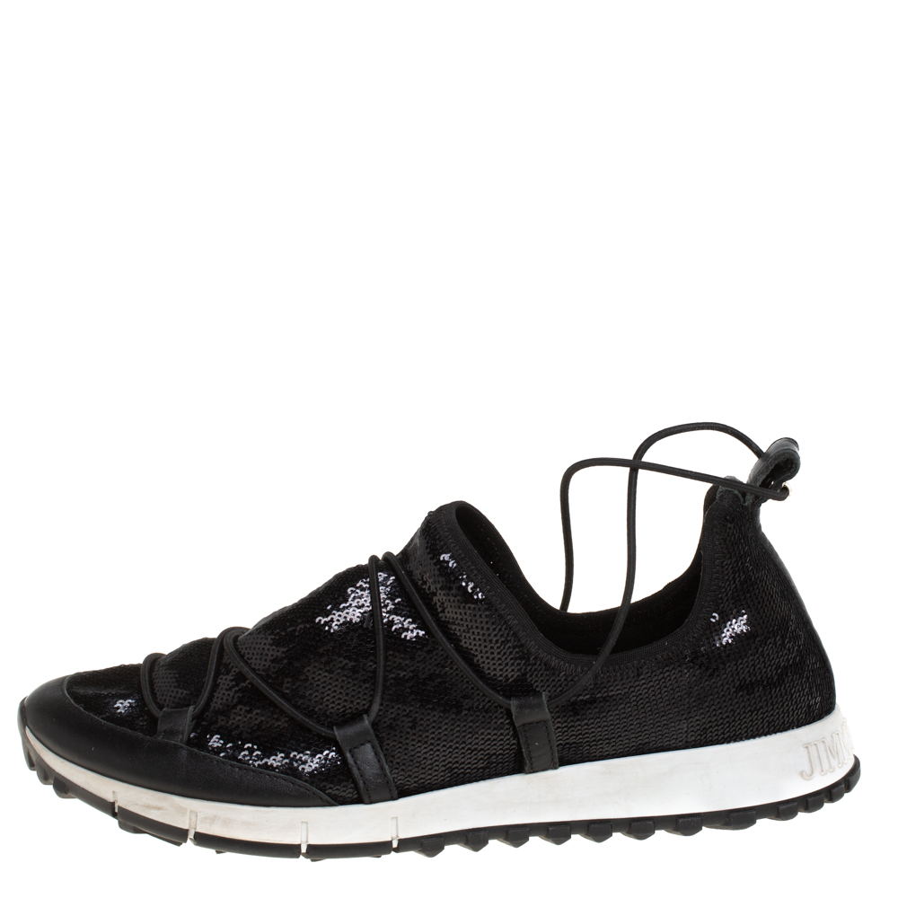 

Jimmy Choo Black Leather And Sequin Andrea Sneakers Size