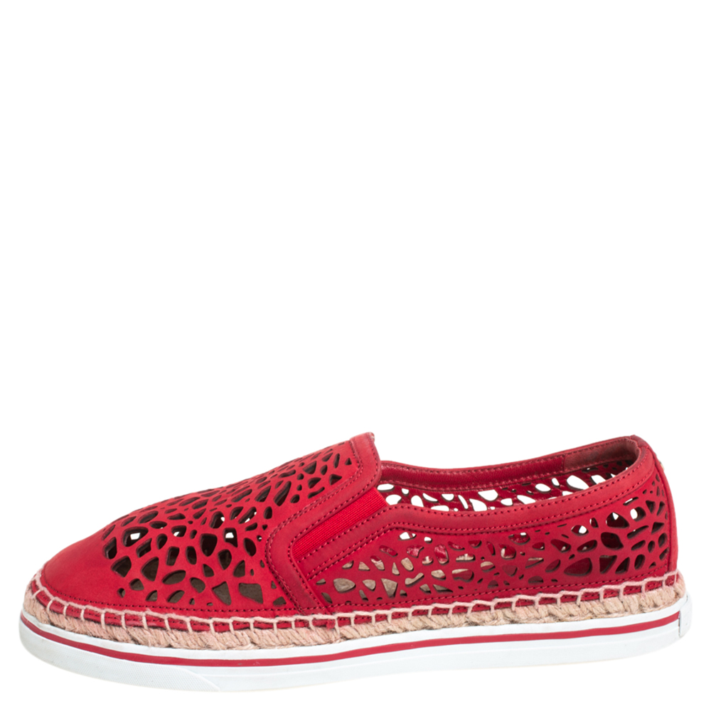 

Jimmy Choo Red Laser Cut Nubuck Espadrilles Sneakers Size