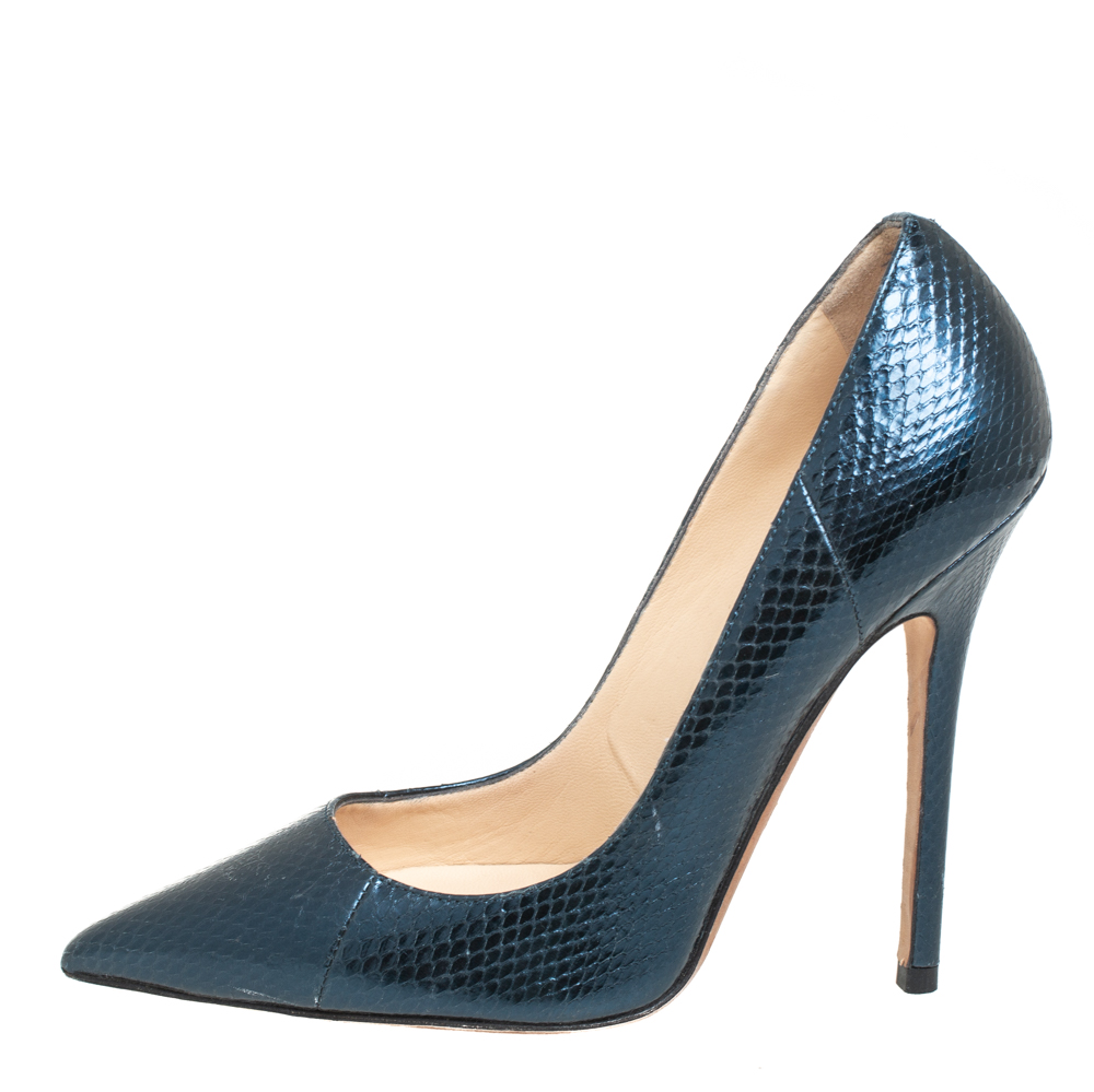 

Jimmy Choo Metallic Blue Python Embossed Leather Abel Pointed Toe Pumps Size