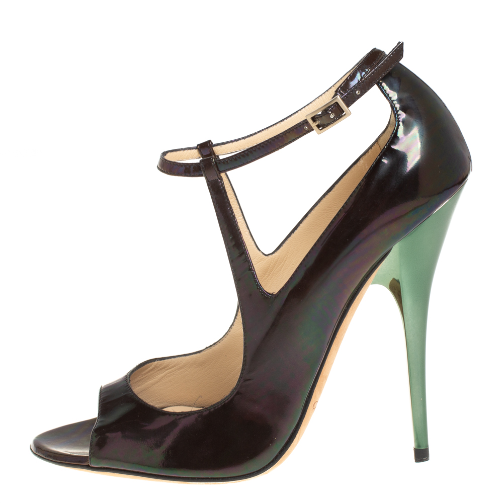 

Jimmy Choo Black/Green Patent Leather Eliza Ankle Strap Sandals Size